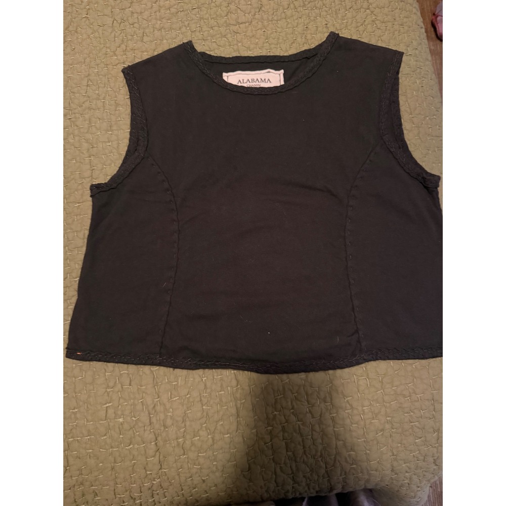 Alabama Chanin Black Organic Cotton Hand Stitched Crop Tank Top XL 27182